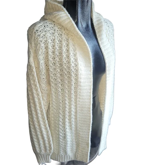 My Style Cream Chunky Knit Hooded Cardigan Sweater S - Picture 2 of 6